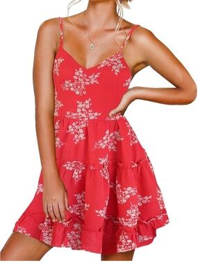 Floral Cotton Tiered Mini Dress A Line with Pockets
